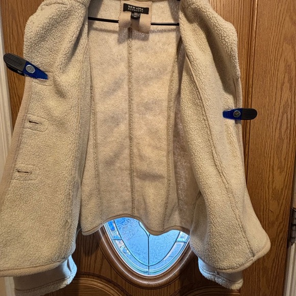New York Company Beige Fleece Sherpa Lined Button Front Blazer Jacket Women M - Picture 3 of 10